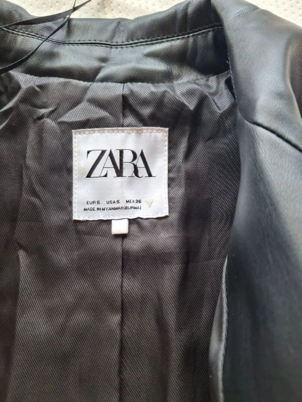 ZARA Faux Leather Blazer Jacket Black Single Button Longline Size S - Picture 4 of 8